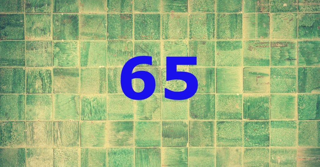 Blaue Zahl 65 auf grünem Hintergrund